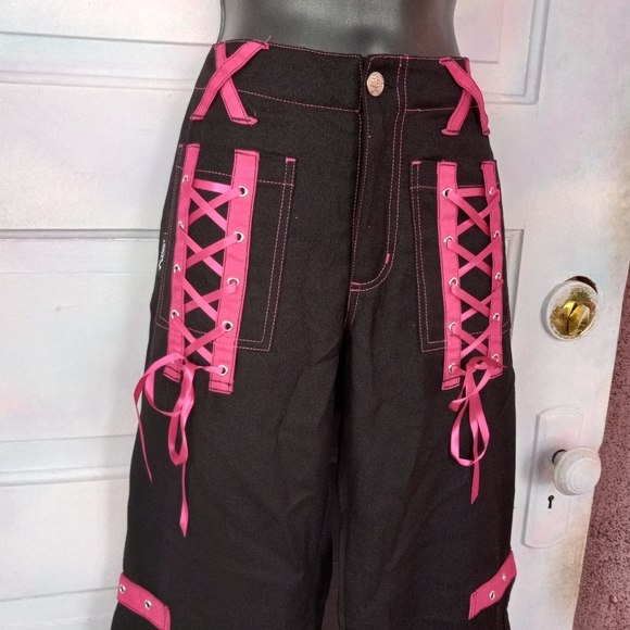 Tripp sister brand Royal Bones nwt mall-goth blk&pink corset thigh wideleg pants - Picture 3 of 8